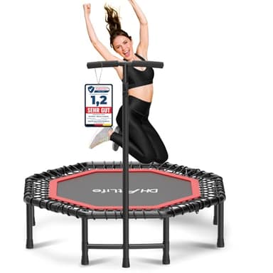 DH FitLife Fitness Indoor Trampolin klappbar ohne Installation | Ø121cm 48 Zoll Trampoline | Tragfähigkeit 150 KG | 3 verstellbare Handgriffstufen | Stabiler und leiser für Kinder u. Erwachsene