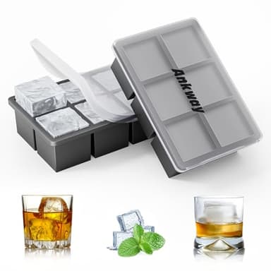Ankway Große Eiswürfelform 2er-Pack, Eiswürfelbehälter Silikon Eiswürfelform mit Deckel für 5cm 12 Eiswürfel, BPA Frei, Stapelbar Ice Cube Tray für Whiskey Cocktail, Schwarz