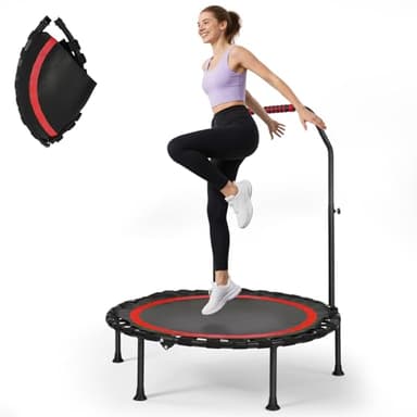 MINENICE Fitness Indoor Trampolin klappbar ohne Installation | Ø101cm,Mini Trampoline | Tragfähigkeit 150 KG | Stabiler und leiser für Erwachsene (Rotes Trampolin)