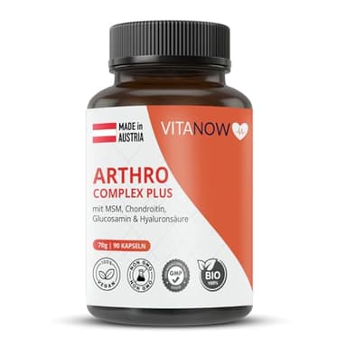 VITANOW ARTHRO Complex Plus für arthro care – 90 Kapseln – BPC-157 Hochdosiert mit MSM, Chondroitin, Glucosamin & Hyaluronsäure – Gelenkkomplex für Knorpel, Knochen & Beweglichkeit – Vegan - BIO