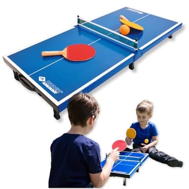 Donic-Schildkröt Tischtennis-Mini-Tisch-Set | zusammenklappbarer Tisch 68 x 33 x 9 cm | inkl. 2 Mini-Schläger, Ball & Netz | Perfekt für Zuhause, Reisen und Freizeitaktivitäten