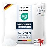 Kopfkissen 80x80 -Hochwertige Daunenkissen Alternative Füllung, Flauschiges & gut gefülltes Kissen für Allergiker geeignet, Hochwertige Daunenalternative Mikrofaser bei 60° Waschbar
