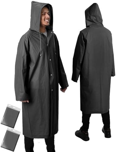 ANYOO Regenponcho Wasserdicht 2 Stück Regenmantel Lang für Herren Damen, Leicht Regencape Regenschutz mit Kapuze für Festivals Camping Wandern Reisen, Schwarz, Einheitsgröße