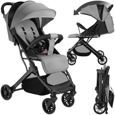 tectake® Buggy Kinderwagen von 0 bis 3 Jahre, Wagen für Baby Erstausstattung Neugeborene und Kinderbuggy mit Sonnenverdeck, einhändig faltbarer Reisebuggy, Reisekinderwagen, Baby Wagen - grau
