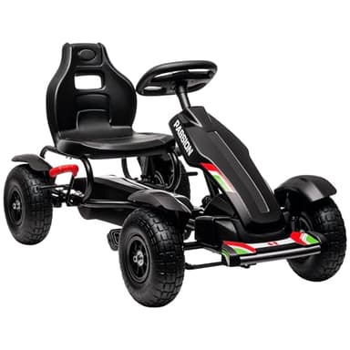 HOMCOM Gokart Tretauto mit Handbremse, verstellbarem Sitz, Vor- und Rückwärtsgang, Tretfahrzeug Kinderspielzeug Kinderfahrzeug Kettcar Pedal-Gokart für Kinder 5-12 Jahren Schwarz