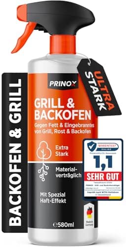 PRINOX Backofenreiniger & Grillreiniger extra stark - 580ml - HAFT EFFEKT - Rauchharzentferner Entfernt stärkste Verschmutzungen und Rauchharz - Entwickelt & Hergestellt in DE