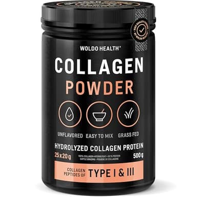 Woldo Health Kollagen Pulver 500g Typ I & III - Hydrolysiertes Collagen Protein Peptide, Rinderkollagen aus Weidehaltung, Geschmacksneutral & Leicht Löslich, Ohne Zusatzstoffe