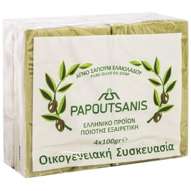 Grüne reine Olivenölseife Griechisch traditionell "Papoutsanis" - Packung mit 4 x 100g
