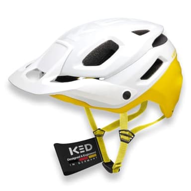 Pector ME-1 Mountainbike Helm, NTA 8776, MIPS, BOA Fit System, FIDLOCK, 14 Belüftungsöffnungen, 350g, verstellbares Visier Damen Herren, White Yellow matt, 52-58 (M)