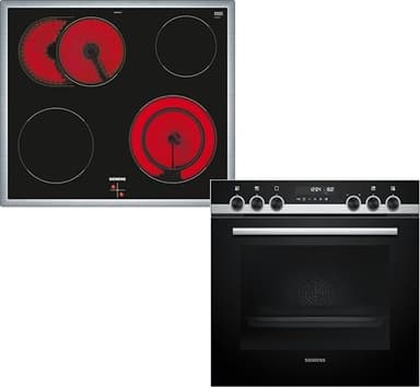 Siemens PQ521KB11, Einbau-Herd-Set, Bestehend aus HE578BBS3 Herd, 60 x 60 cm, Pyrolyse Selbstreinigung und Backautomatik, EA64RGNA1E Elektrokochfeld, Edelstahlrahmen