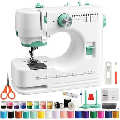 FONCOOD Tragbare Elektrische Nähmaschine, 12 Stiche Leichte Nähmaschine für Anfänger & Heimgebrauch, Mit Nähzubehör, Ideal für Schnellreparaturen & DIY, Batterie- oder Netzbetrieb, Grün