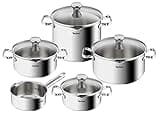 Tefal Duetto Topfset Induktion 9-teilig, robuster und hochwertiger Edelstahl, Induktions Töpfe Set mit Siebdeckel, backofengeeignet bis zu 260°C (ohne Deckel), für alle Herdarten geeignet, A705S9