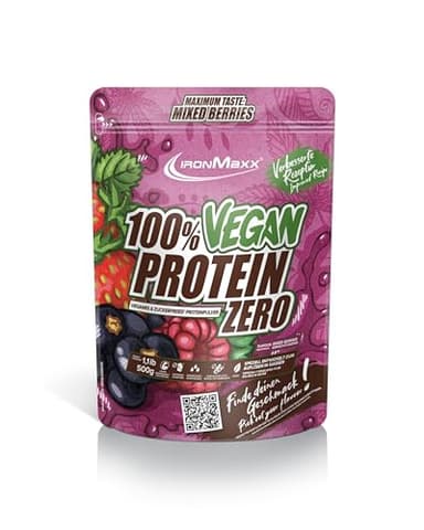 IronMaxx 100% Vegan Protein Zero - Mixed Berries 500g | Veganes Eiweißpulver ohne Zucker | Low Carb Protein Shake, High Protein, laktosefrei, geeignet für Muskelaufbau & Diät