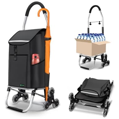 VOUNOT® Aluminium Einkaufstrolley Treppensteiger, 3 in 1 Trolly Einkaufswagen Klappbar, Hackenporsche mit Kühlfach und Haken, 6 Rädern & großer Kapazität, Wasserdicht, Schwarz