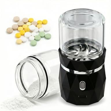 Elektrischer Tablettenzerkleinerer mit Sicherheitssperre - Wiederaufladbar, wasserfest & leise. Große Kapazität für Senioren, Haustiere & Pflegeheime. Inkl. Tablettenspender.