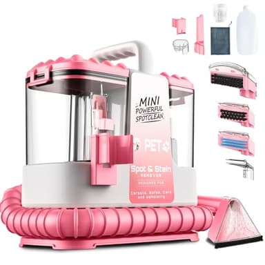 Polsterreiniger Gerät, 600W Nasssauger, 16Kpa mit 500ml Reinigungslösung & 5 Zubehörteilen, Polstermöbel, Fleckenreiniger für Teppiche, Sofas, Treppen, Autos, leichtes und kompaktes Design, Rosa