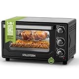 Stillstern Minibackofen mit Umluft (25L) NEU: CYCLONE PRO+ (Antihaftbeschichtung), DE Version, Airfryer-Einsatz, Rezeptheft, Drehspieß, 1500W Toaster Grill Pizzaofen Mini Backofen Ideal für Camping