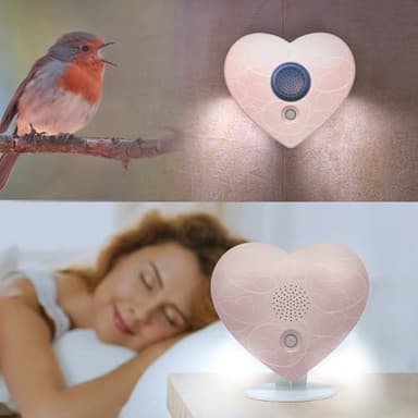 Zwitscher Naturgeräusche Box mit Bewegungsmelder - 18 brillante Klänge, Timer 2–120 Min. für Entspannung im Gäste WC, Vogelgezwitscher Box – VELANI Prestige (Pastell-Rosa, Herz)