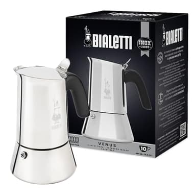 Bialetti - New Venus Induction, Edelstahl Herd Espresso-Kaffeemaschine, Geeignet für Alle Herdarten, 10 Tassen (460ml), Aluminium, Silber