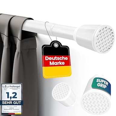 LOBUX® - Gardinenstange ohne bohren [weiß, 260-350cm] – Teleskopstange Vorhang ausziehbar – Duschstange ohne bohren – Vorhangstange, Duschvorhangstange, Kleiderstange, Klemmstange Katzennetz