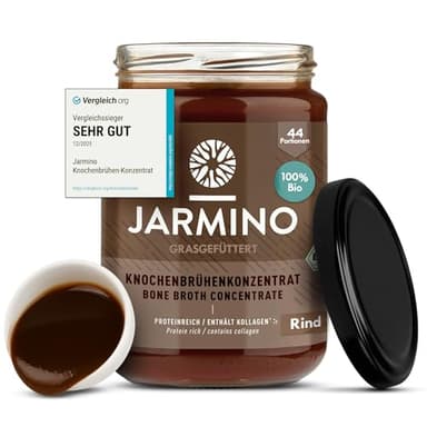 JARMINO Bio Knochenbrühe Konzentrat vom Rind, aus Deutschland, 440g (44 Portionen), Reich an Bio-Kollagen