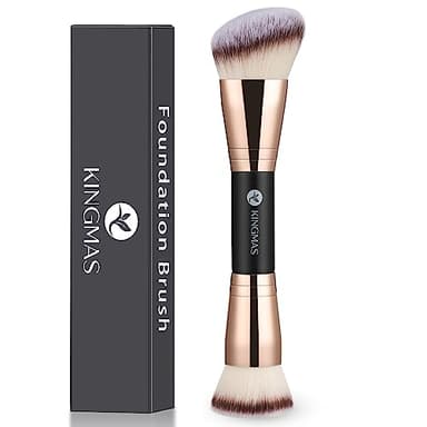 KINGMAS Foundation Make-up Pinsel, Premium Kabuki Pinsel, Doppelendiger Konturpinsel (flach/abgewinkelte runde Oberseite) zum Verblenden von flüssigem Puder, Concealer, Creme, Rouge, Make-up-Pinsel