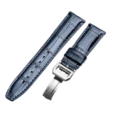ROUREOX Handgefertigtes Echtleder-Uhrenarmband Mit Verstellbarem Metallverschluss Weiches Leder-Uhrenarmband Reparaturzubehör für IWC Portugieser Chronograph-Blau A 20mm