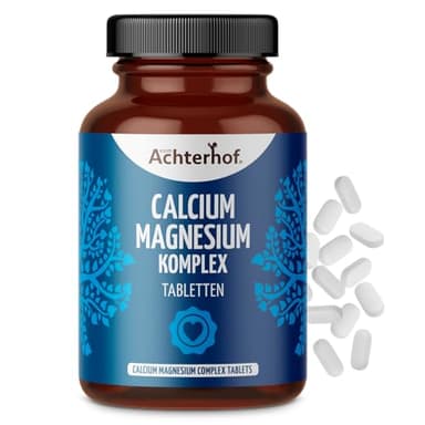 Calcium Magnesium Komplex 120 Tabletten | mit 200mg Magnesium in Form von Magnesiumcitrat und 400mg Calcium in Form von Calciumcarbonat | 100% vegan | enthält 60 Tagesportionen | vom Achterhof