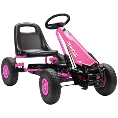 AIYAPLAY Gokart, Tretauto mit Handbremse, verstellbarem Sitz, Vor- und Rückwärtsgang, Pedalantrieb, Kinderfahrzeug mit Eva Reifen, manueller Kupplung, Tretfahrzeug für Kinder 3-8 Jahren, Rosa