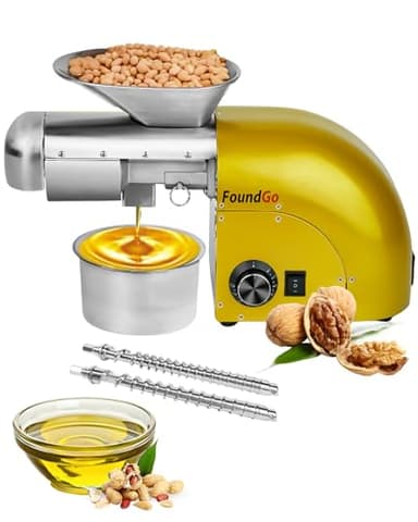 FoundGo 1800W Ölpresse 0-300℃ Öl Pressmaschine Elektrische Ölmühle Walnüsse Erdnüsse Kaltpresse Automatische Heißprsse Edelstahl Extraktor für Kommerziell & Haushalt, 6-9kg/St. (Golden)