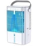 RenFox Mobiler Klimaanlage 4 in 1 Energiesparender Mini Luftkühler mit großem wassertank (1200 ml), 3-Stufen Verdunstungskühlung, 7 Farb-LED, Timer und geräuscharm für Home Office und Schlafzimmer