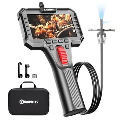 KAIWEETS Endoskopkamera mit Licht, Dual Lens 210° Articulating Endoskopkamera mit Scrollradsteuerung & 6.5mm Slim-Sonde, 1080P IPS Display, 1,6 m Halbstarres Kabel, IP67 Wasserdicht für Kfz, HVAC
