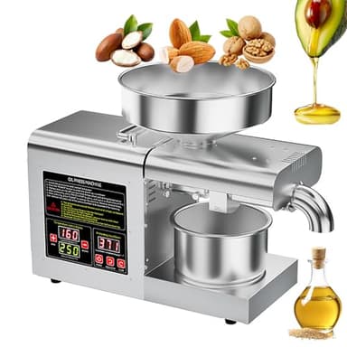 flatpincololee Automatische elektrische Edelstahl Ölpresse 1100W, 6L Trichter, Heiß- & Kaltpressung (40°C–260°C), Öl Pressmaschine für Olivenöl, Walnüsse, Sesam & Sojabohnen – Haushalt & Gewerbe