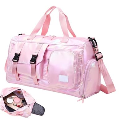 Sporttasche Damen, Wasserdicht Schwimmtasche mit Schuhfach und Nassfach Frauen Mädchen, Glitzer Gym Bag Trainingstasche, Leichte Reisetaschen Kinder für Sport Fitness Training Reisen(Rosa)
