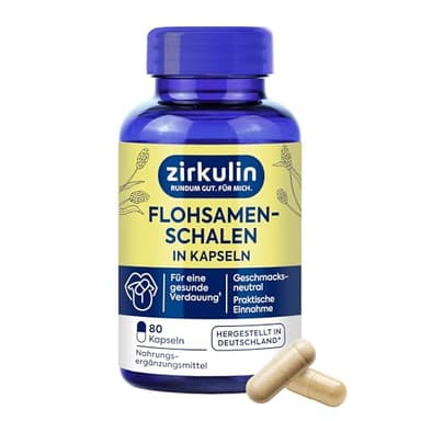 Zirkulin Flohsamenschalen (80 Kapseln) - fördert die Verdauung & Darmgesundheit - Geschmacksneutral - Unterstützen eine ballaststoffreiche & gesunde Ernährung - Sehr gut Quellfähig