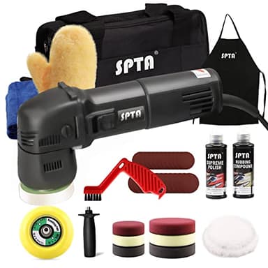 SPTA Poliermaschine, 9mm 750W Exzenter Poliermaschine Polierer mit Geschwindigkeit 2500-5500RPM, 80mm Polierteller,Polierschwamm,Polierpad, Seitengrif