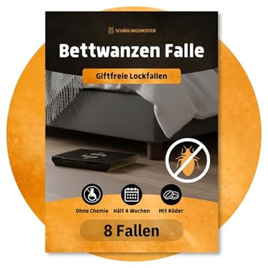 Bettwanzen Falle – 8 Stück – Mit Lockmittel – Wirksam bis zu 4 Wochen – Zur Bedarfsermittlung & Befallskontrolle – Ohne Chemie – Gegen Cimex lectularius & C. hemipterus (Bed Bug Trap)