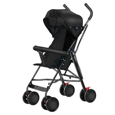 Belfoyer Leichter Buggy ab 6 Monaten, Fester Sitz & 3-Stufen Sonnenverdeck, 4-Rad Reisebuggy Klein Zusammenklappbar, Mit Moskitonetz (Schwarz)