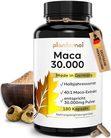 30.000mg pro Kapsel - 180 Maca Kapseln hochdosiert - 750mg Maca-Extrakt 40:1 = 30.000mg Maca-Pulver - 1 Kapsel/Tag - Halbjahresvorrat