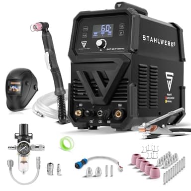 STAHLWERK Plasmaschneider CUT 60 P Digital – Vollausstattung – Plasmaschneidgerät mit 60 A, Schneidleistung bis 20 mm, Inverter Plasma Cutter, HF-Pilotzündung, THC-Schnittstelle für CNC-Höhenregelung