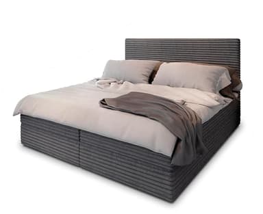 Masseno Boxspringbett PISA 140x200 cm Komplett-Set mit Matratze und Topper, Polsterbett mit Zwei Bettkästen -Grau, TILIA 85