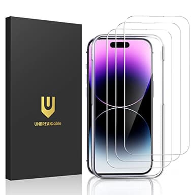 UNBREAKcable Panzer Schutz Glas iPhone 14 Pro Max [3 Stück] Schutzfolie, 9H Härte Schutzglas, 2.5D Double Defense Displayschutzfolie, Kratzfest, Anti-Fingerprint und blasenfrei