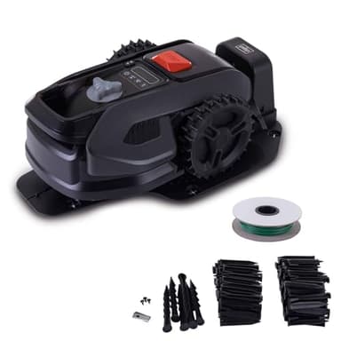 Scheppach Black Edition Rasenmähroboter RRMA300 bruschless | Rasenfläche 300 m² | Schnittbreite 160 mm | Schnitthöhe 20 – 50 mm | Steigungen bis zu 25% | Geräuscharm | inkl. Zubehör