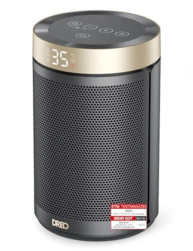 Dreo Energiesparender Heizlüfter, 34 dB Leiser 1500W Elektrischer PTC Keramik, Thermostat, Überhitzungs- & Kippschutz, 12 Std. Timer, Elektroheizung für Räume Schlafzimmer, Atom 316, Gold