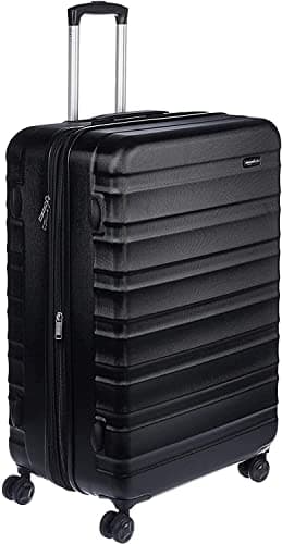 Amazon Basics Erweiterbarer Hartschalenkoffer – ABS-Reisegepäck mit 4 Spinner-Doppelrollen – Kratzfeste und leichte Konstruktion – 52,6cm x 32,0cm x 78,0cm – Schwarz