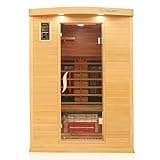Dewello® Infrarotkabine Infrarotsauna Pierson PRO 135x105 für 1-2 Personen aus Hemlock und Zedern Holz mit Duo Vollspektrumstrahler, Bodenstrahler, LED-Farblicht, Bluetooth, FM,MP3,USB