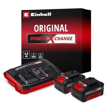 Einhell 4512112 Original Starter Kit 2X 4,0 Ah Akkus und Twincharger Power X-Change (Li-Ion, 18 V, 75 min Ladezeit, passend für alle Geräte), 2.21 x 1.85 x 0.77 cm