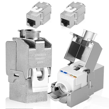 4 Stück CAT 7 Keystone RJ45 Modul Buchse für LAN Kabel 10 Gbit/s bis 1000 MHz AWG 22-25 Werkzeuglos LSA Vollgeschirmt STP Einbaubuchse RJ45 Schneidklemme Passend für Netzwerkdose und Patchpanel