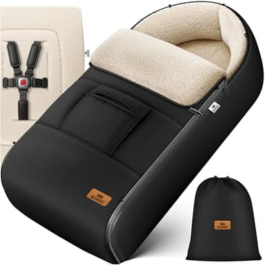Kidiz® Babyfußsack Baby Fußsack Winterfußsack Babyschale mit Reißverschluss Kuschelsack Babydecke Kinderwagen waschbar verschließbarer Kopfteil,Tasche, passend für alle Kinderwagen, Schwarz