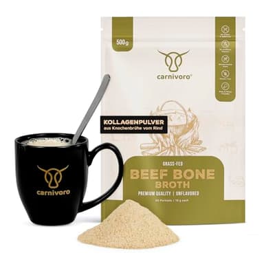 Carnivoro Knochenbrühe Pulver [vom schwedischen Rind] 500g | 84% Beauty Kollagen Pulver | Bone Broth Powder | Rinderbrühe | Knochenbrühe Konzentrat | Rinderknochenbrühe